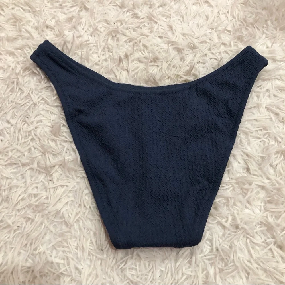 J Crew‎ Textured Curved Waist Cheeky Bikini Bottom BC050 Navy Blue